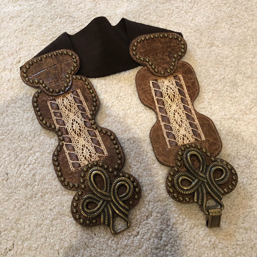 Embroidered Leather Belt with Metal Details